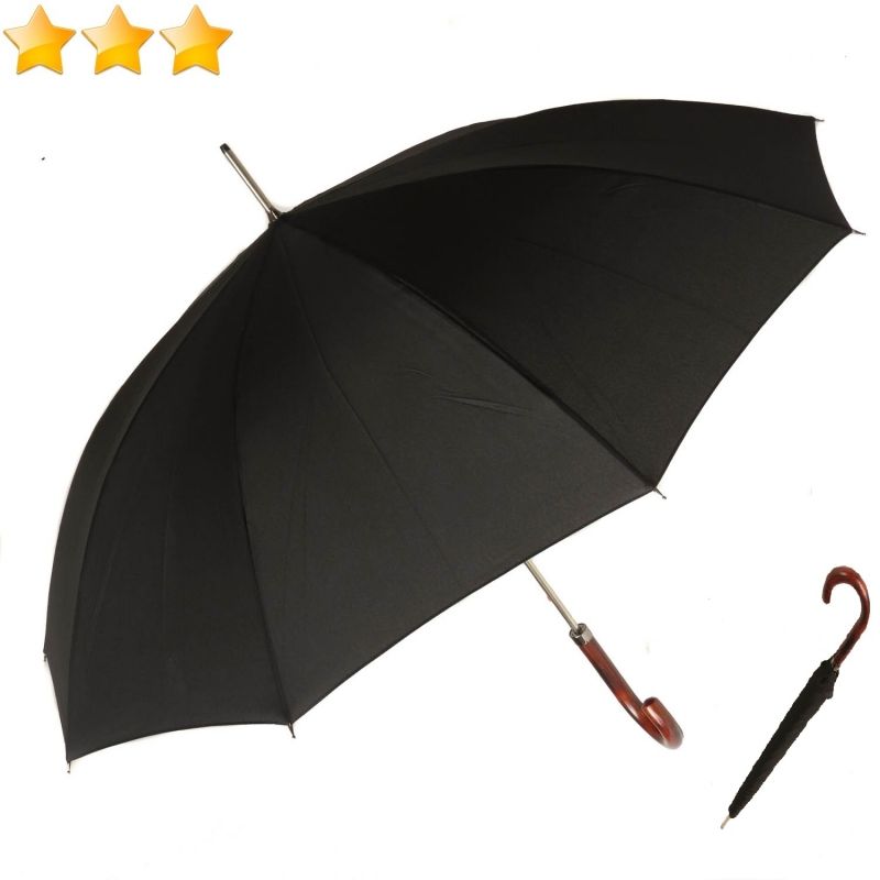 Parapluie homme Knirps canne long uni noir automatique10 branches - Poignée  bois érable - Qualité Allemande - Investissement durable