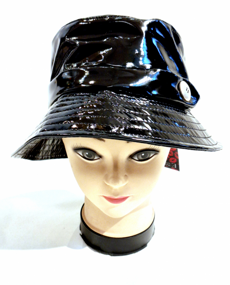 Chapeau de pluie tissu en vinyle uni noir - ceinture- Taille large 56/57cm 