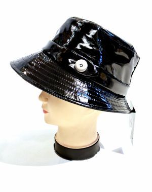 Chapeau de pluie tissu en vinyle uni noir - ceinture- Taille large 56/57cm 