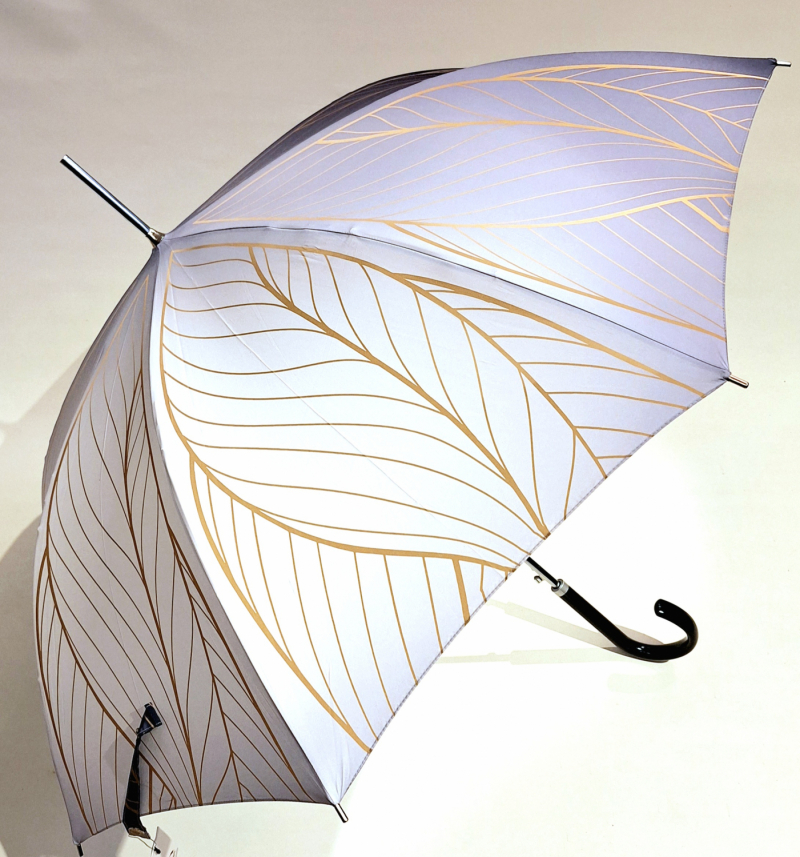 Parapluie long automatique gris & blanc dégradé imprimé de feuilles Doppler- Grand & solide élégant
