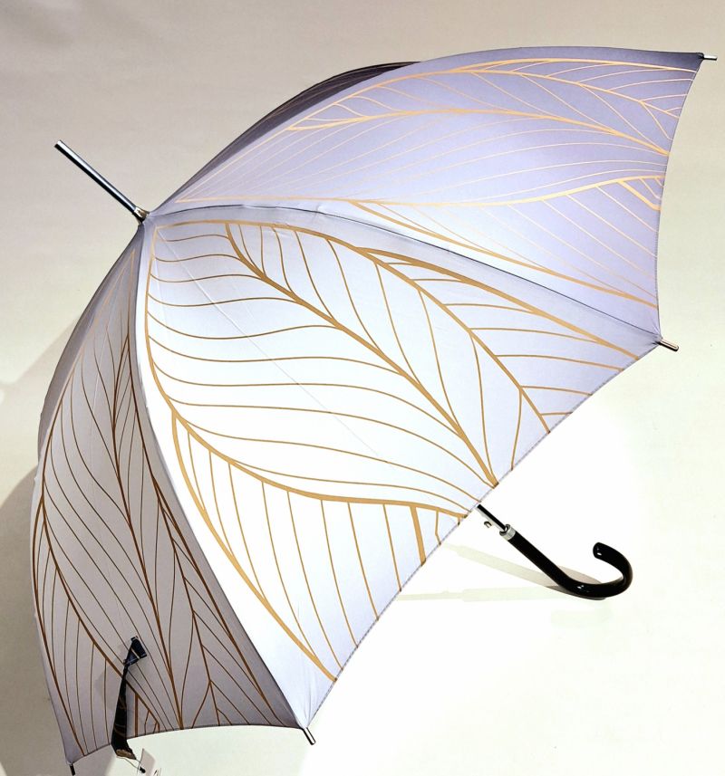 Parapluie long automatique gris & blanc dégradé imprimé de feuilles Doppler- Grand & solide élégant