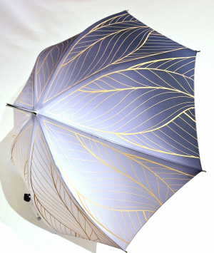 Parapluie long automatique gris & blanc dégradé imprimé de feuilles Doppler- Grand & solide élégant