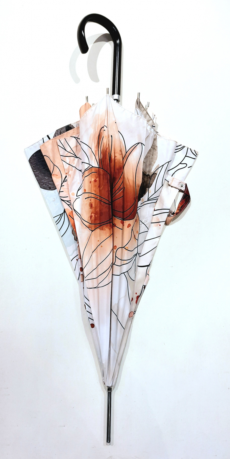 Parapluie long automatique blanc imprimé coloré floral - Grand & solide