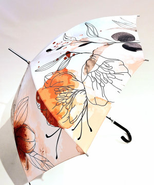 Parapluie long automatique blanc imprimé coloré floral - Grand & solide