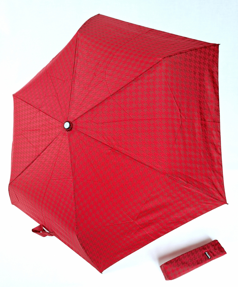 Parapluie Doppler PLUME mini Fiber Havanna imprimé pied de poule rouge & noir- Super léger 140g & Pas cher
