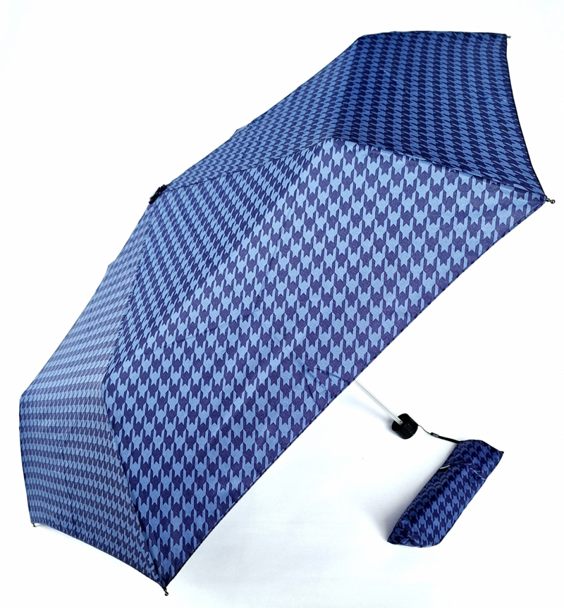 Parapluie Doppler PLUME mini Fiber Havanna imprimé pied de poule bleu roi & noir- Super léger 140g & Pas cher