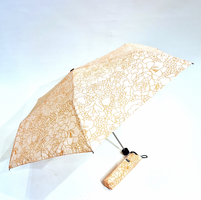 Parapluie Doppler PLUME pliant Fiber Havanna orange imprimé fleurs lilas - Super léger 140g & Pas cher