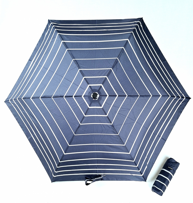 Parapluie Doppler PLUME pliant Fiber Havanna imprimé bleu marine rayé - Super léger 140g & Pas cher