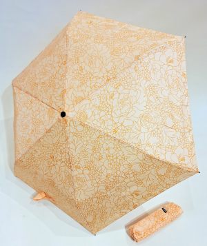 Parapluie Doppler PLUME pliant Fiber Havanna orange imprimé fleurs lilas - Super léger 140g & Pas cher