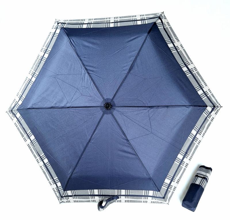 Parapluie Doppler PLUME pliant Fiber Havanna bleu marine imprimé sur le bord  - Super léger 140g & Pas cher