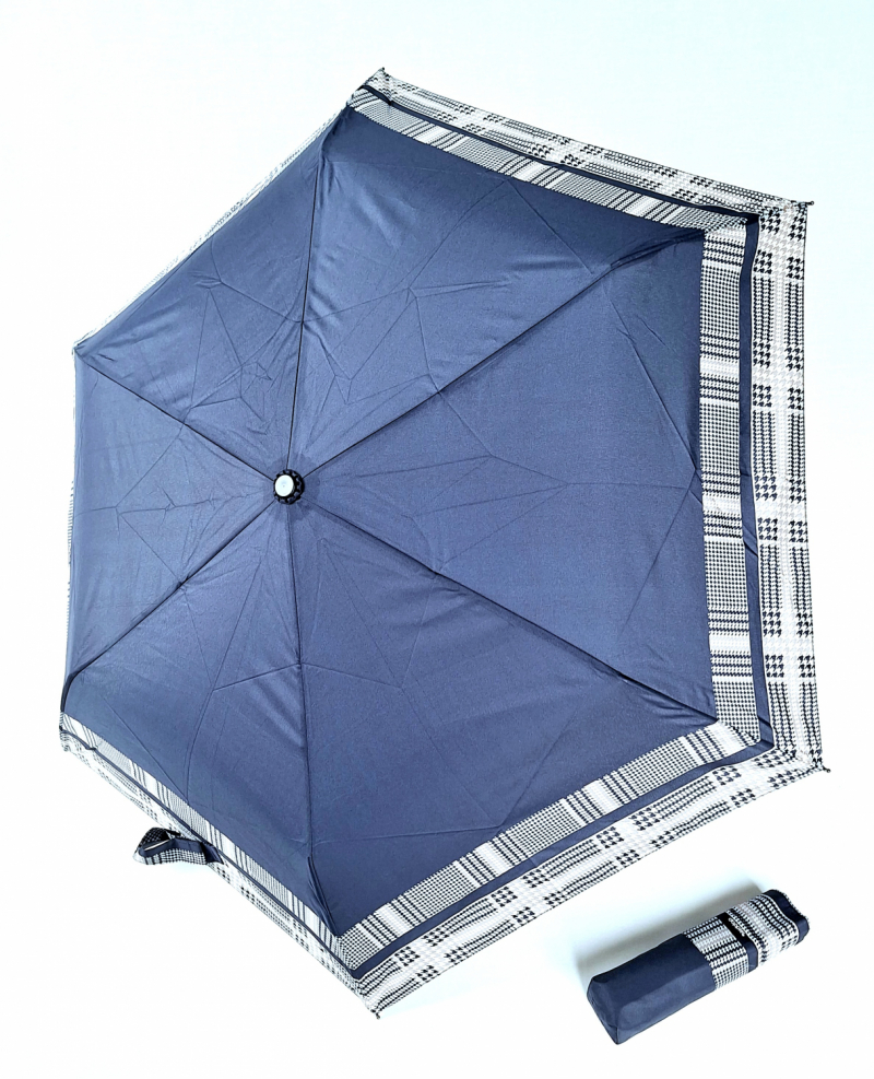 Parapluie Doppler PLUME pliant Fiber Havanna bleu marine imprimé sur le bord  - Super léger 140g & Pas cher