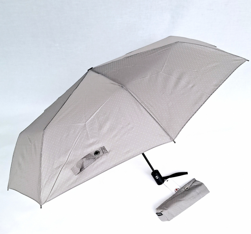 Parapluie pliant mini open-close gris clair à pois élégant Doppler- Grand & solide