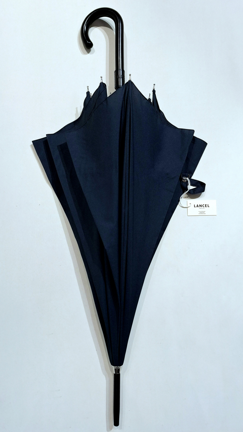  Parapluie Lancel long manuel uni bleu marine Logo Français élégant - Grand 570g & solide