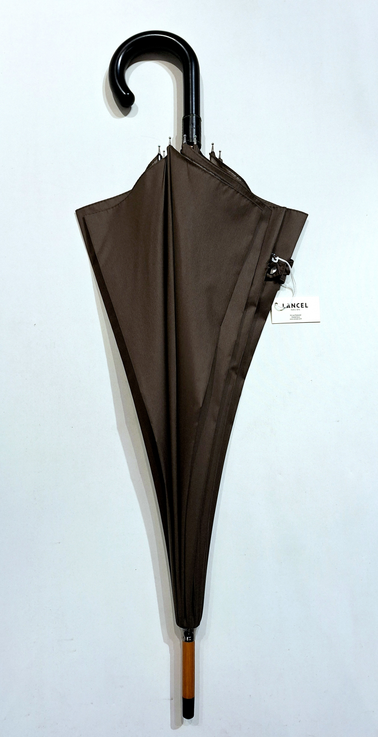  Parapluie Lancel long manuel uni kaki + Logo Français raffiné - Grand 570g & solide
