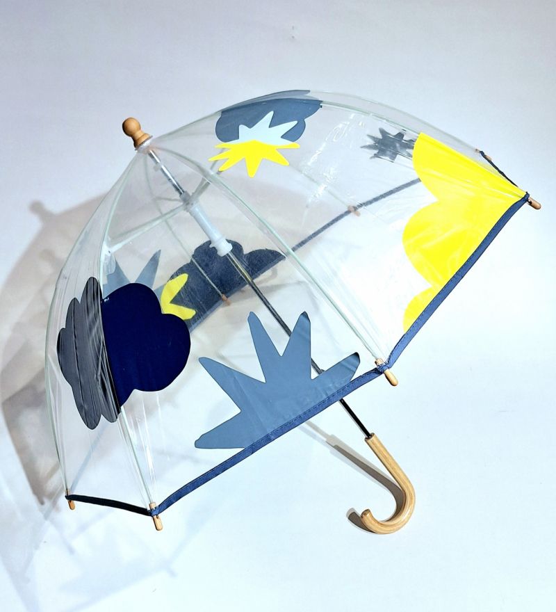 Parapluie Anatole enfant cloche transparent Svalbard bleu imprimé nuages & étoiles coloprés - 3 ans et plus