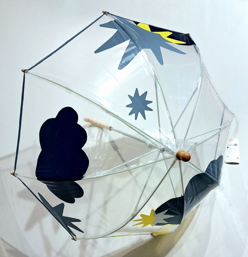 Parapluie Anatole enfant cloche transparent Svalbard bleu imprimé nuages & étoiles coloprés - 3 ans et plus