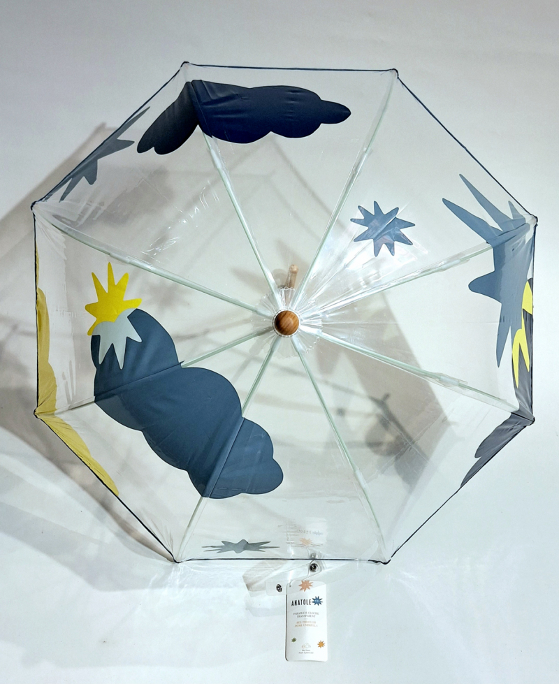 Parapluie Anatole enfant cloche transparent Svalbard bleu imprimé nuages & étoiles coloprés - 3 ans et plus