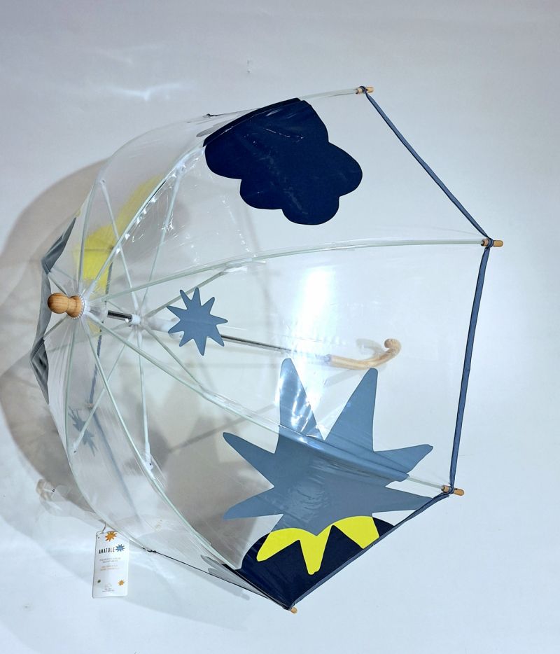 Parapluie Anatole enfant cloche transparent Svalbard bleu imprimé nuages & étoiles coloprés - 3 ans et plus