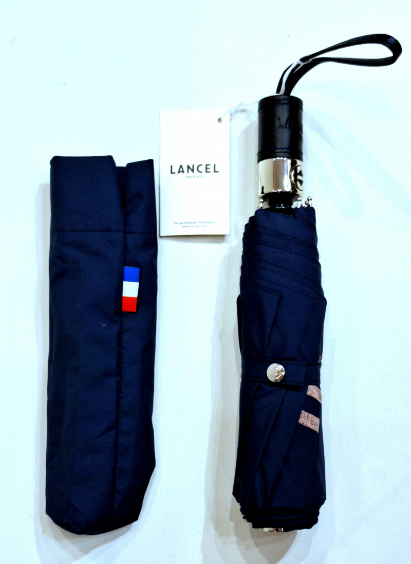  Parapluie Lancel mini pliant open automatique uni bleu + Logo Français - Grand & solide