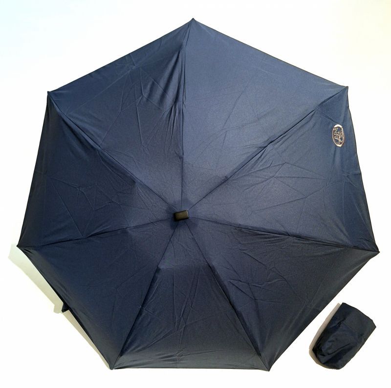 Parapluie Lancel petit micro plat uni bleu marine Français - léger 220 g & solide 7 branches