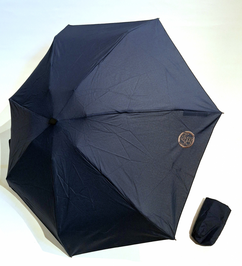 Parapluie Lancel petit micro plat uni bleu marine Français - léger 220 g & solide 7 branches