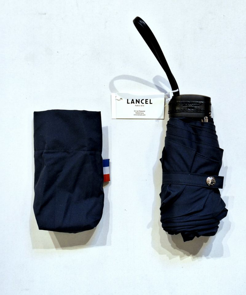 Parapluie Lancel petit micro plat uni bleu marine Français - léger 220 g & solide 7 branches