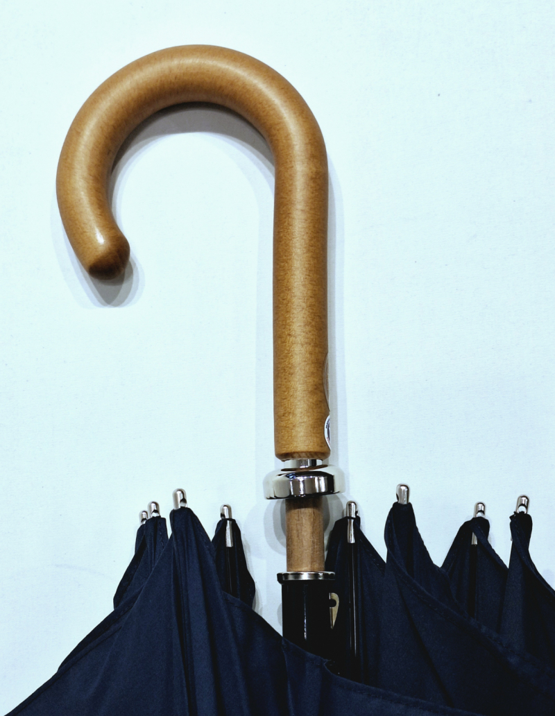 Parapluie Berger grand manuel uni coton bleu marine poignée bois français - Large 115 diam & élégant