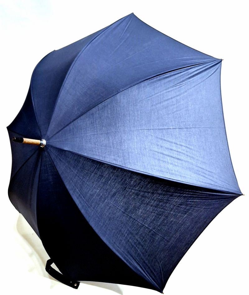 Parapluie Berger grand manuel uni coton bleu marine poignée bois français - Large 115 diam & élégant