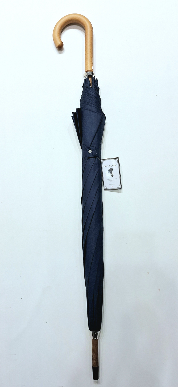 Parapluie Berger grand manuel uni coton bleu marine poignée bois français - Large 115 diam & élégant