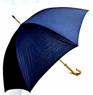 Parapluie Berger grand manuel uni coton bleu marine poignée bois français - Large 115 diam & élégant