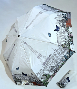Parapluie pliant open close blanc imprimé AMELIE à Paris Guy de Jean - léger & solide