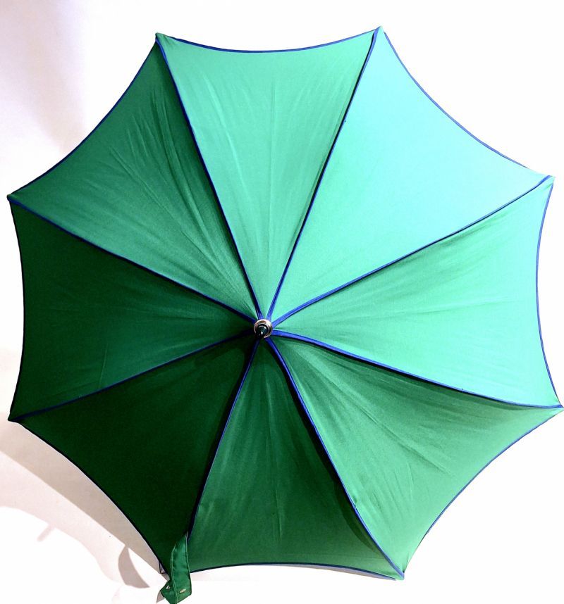 Parapluie long pagode manuelle uni coton fin vert gansé bleu / Guy de Jean - ne se retourne pas & anti uv