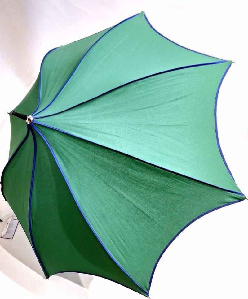 Parapluie long pagode manuelle uni coton fin vert gansé bleu / Guy de Jean - ne se retourne pas & anti uv