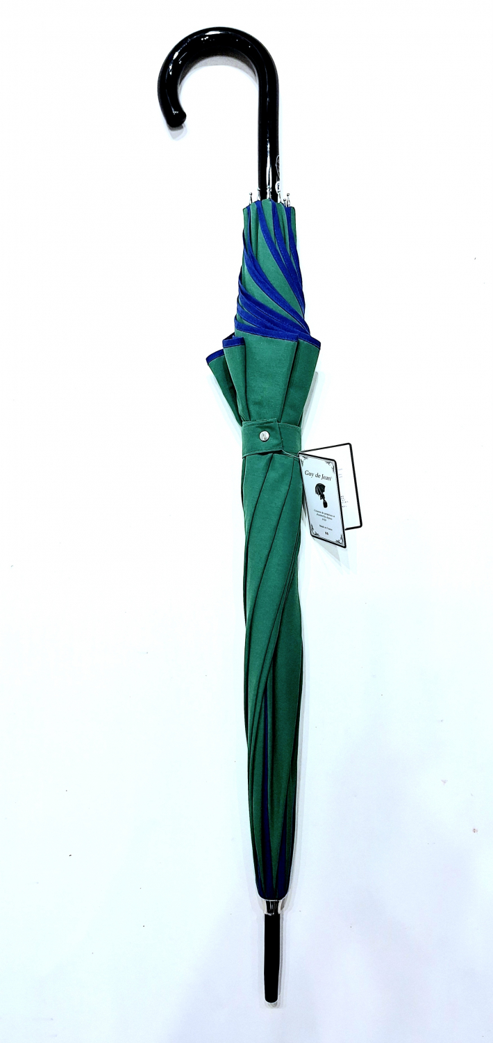 Parapluie long pagode manuelle uni coton fin vert gansé bleu / Guy de Jean - ne se retourne pas & anti uv