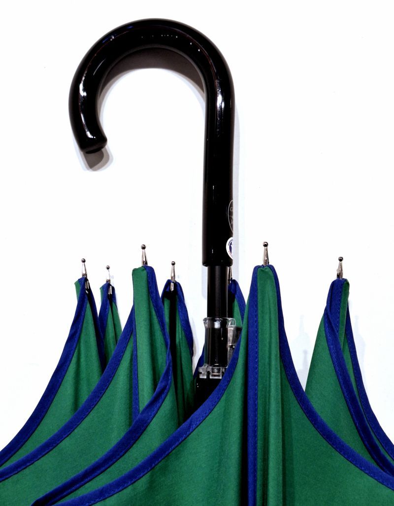 Parapluie long pagode manuelle uni coton fin vert gansé bleu / Guy de Jean - ne se retourne pas & anti uv