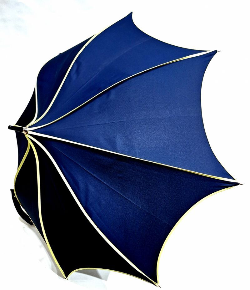  Parapluie long pagode uni bleu marine coton fin gansé jaune / Guy de Jean - ne se retourne pas & original