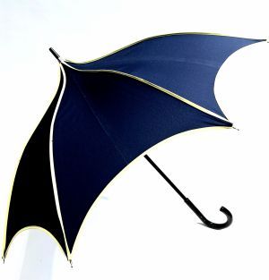  Parapluie long pagode uni bleu marine coton fin gansé jaune / Guy de Jean - ne se retourne pas & original