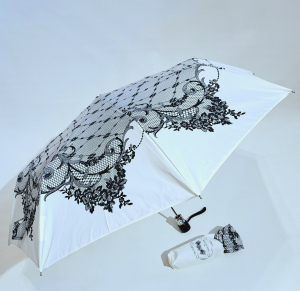 Parapluie mini pliant blanc dentelle noire automatique Français - élégant & solide
