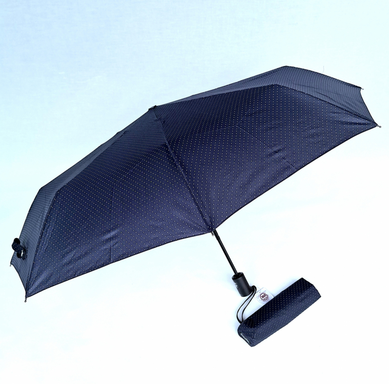 Parapluie pliant mini open-close bleu marine à pois élégant Doppler- Grand & solide