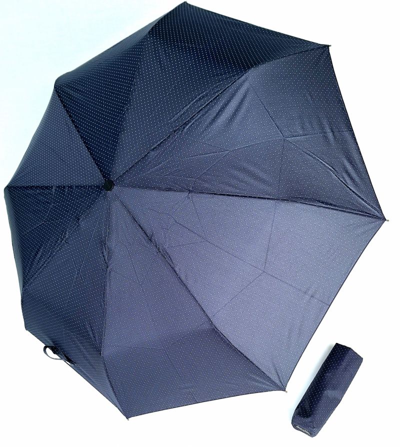 Parapluie pliant mini open-close bleu marine à pois élégant Doppler- Grand & solide