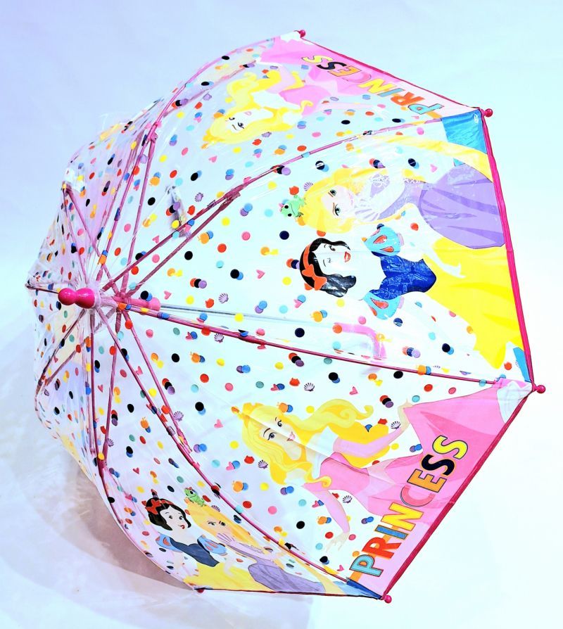 Parapluie enfant cloche transparent manuelle coloré à motif les princesses par Disney - 5 à 10ans solide & pas cher