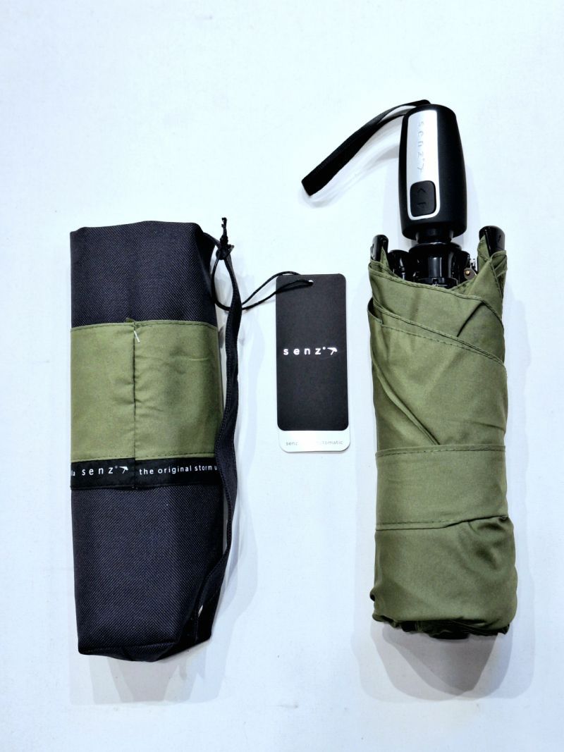 Parapluie Tempête SENZ pliant uni vert olive automatique open close - Protecteur & solide