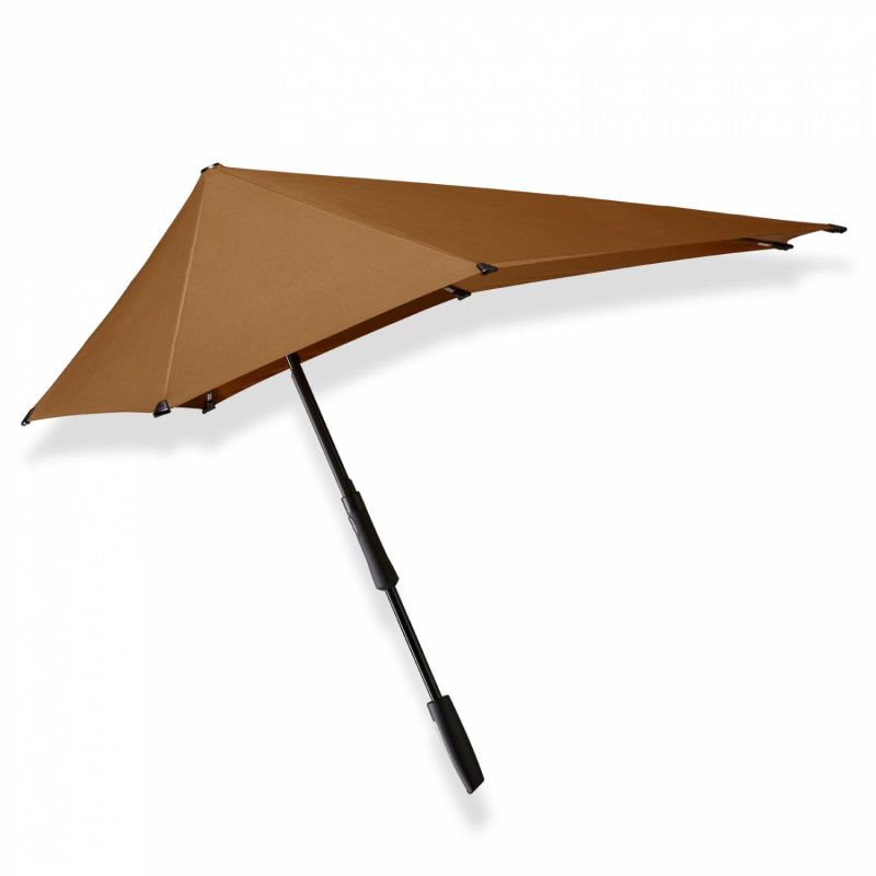 Parapluie SENZ Tempête Large uni marron manuel - Housse bandoulière - Résistant