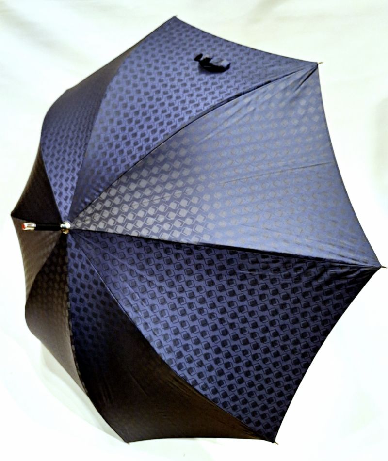 Parapluie long haut de gamme automatique bleu/noir imprimé Piganiol pgn bois foncé - élégant & résistant