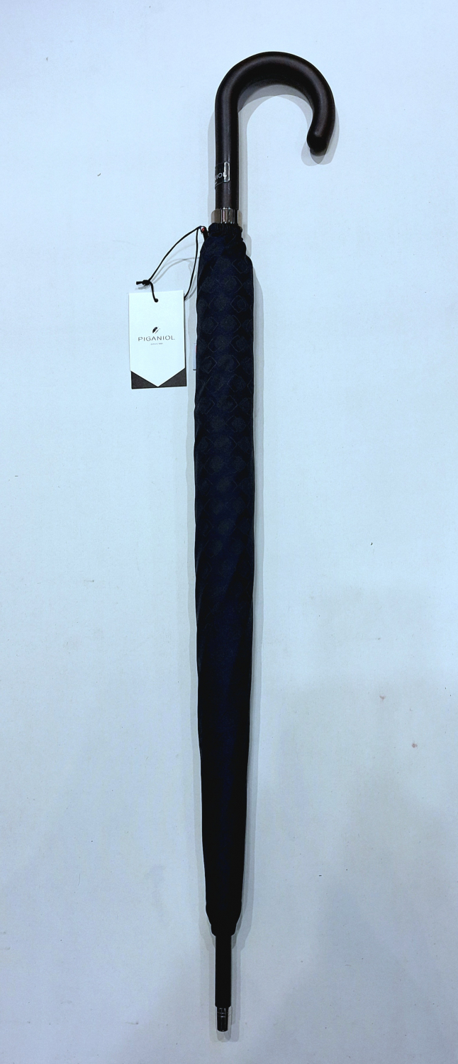 Parapluie long haut de gamme automatique bleu/noir imprimé Piganiol pgn bois foncé - élégant & résistant