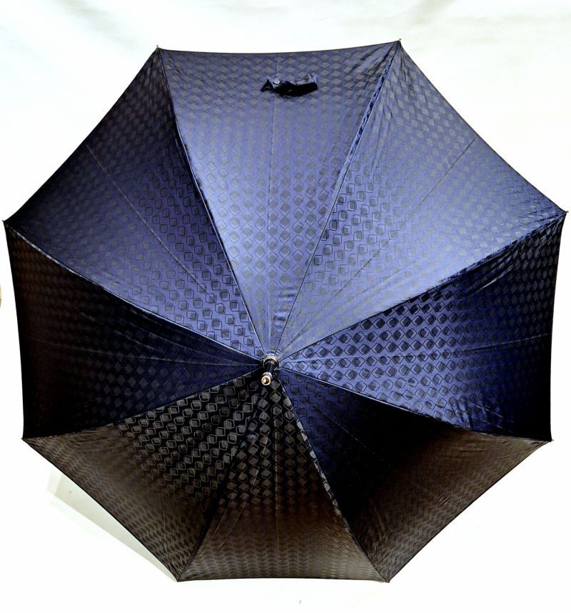 Parapluie long haut de gamme automatique bleu/noir imprimé Piganiol pgn bois foncé - élégant & résistant