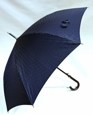 Parapluie long haut de gamme automatique bleu/noir imprimé Piganiol pgn bois foncé - élégant & résistant