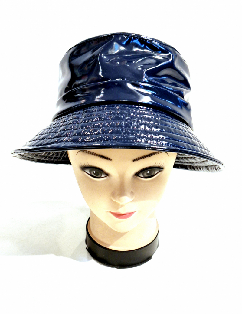 Chapeau de pluie tissu en vinyle uni bleu marine - ceinture - Taille large 56/57cm 