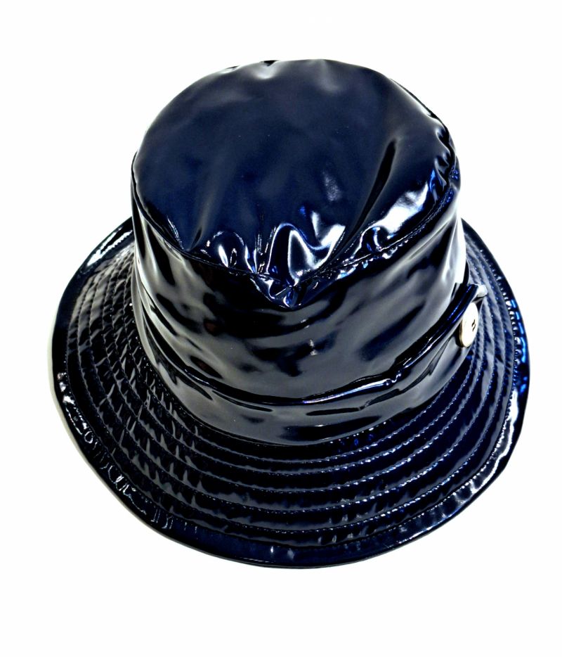 Chapeau de pluie tissu en vinyle uni bleu marine - ceinture - Taille large 56/57cm 