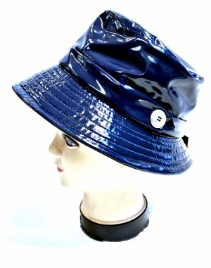 Chapeau de pluie tissu en vinyle uni bleu marine - ceinture - Taille large 56/57cm 